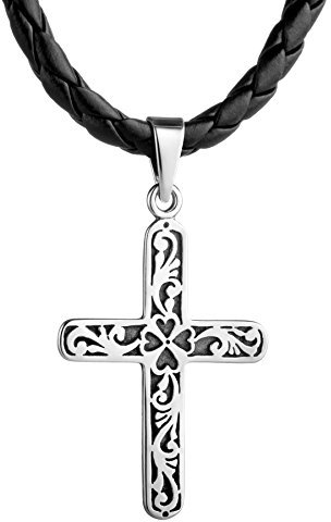 STERLL Collar Para Hombres Con Colgante De Cruz En Plata 925 Y Cuerda De Cuero Trenzado