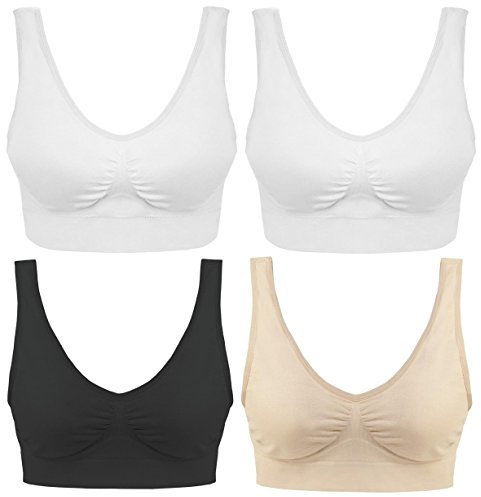 Boolavard 4 Stück Komfort-BH - Premium Qualität, Garantiert Bestes auf dem Markt S-XXXL! (XXXL - Brustumfang 46-48in EU 46-50, 3 Farben Set + Kostenloser Weiß BH)