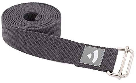 Bodhi Yogagurt | ASANA Belt aus 100% Baumwolle | Praktisches Yoga-Zubehör zur Dehnung | Yoga-Gurt mit Schiebeschnalle aus Metall | Anfänger & Fortgeschrittene | 250 x 3,8 cm (anthrazit)