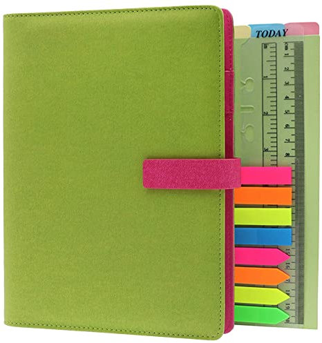 TSY Notizbuch Nachfüllbar, PU Leder Weiche Abdeckun Personal Organizer Planer, Ringbuch Reise Tagebuch mit Magnet-Verschluss Stifthalter Steckplätze für Karten und 160 Seiten (Grün, A5)