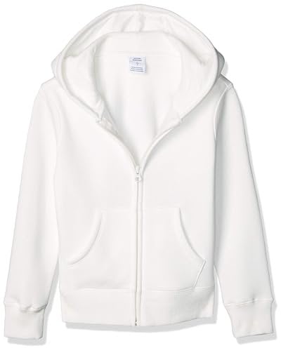 Amazon Essentials Girls' Fleece Zip-Up Hoodie Sweatshirt, White, 9 Years
