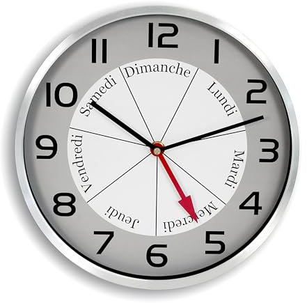 FISHTEC ® Uhr Bon Jour/Tag der Woche Ø 30 x 4.5 cm grau