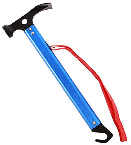 REDCAMP Aluminum Camping Hammer with Hook, 12 Lightweight Multi-Functional Tent Stake Hammer, Portable Camp Stake Mallet, Blue