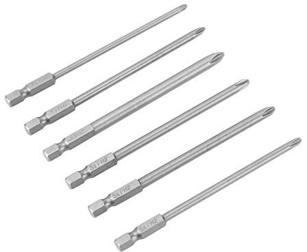 Schraubendreher Bits, 10 Stück Schraubendreher Bits Set, S2 Stahlkreuzkopf PH1 PH2 Schlitz Schraubendreher Bitsatz 1/4-Zoll-Sechskantschaft SL6, SL5, SL4, SL3 100 mm