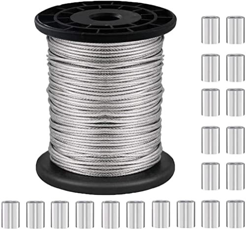 NACTECH Cavo Acciaio Intrecciato 1.5mm Filo in Acciaio Inox per Appendere 30 metri Rivestito con Manicotto a Crimpare Cavi Acciao per Sospensione Quadri Specchi 110 lbs
