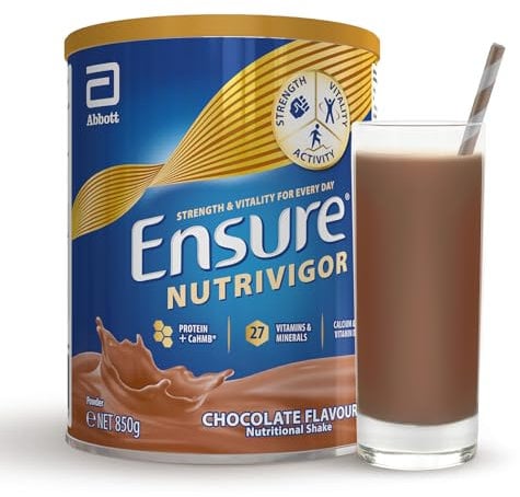 Ensure NutriVigor Nutritional Shake – Chocolate Flavour – 850g – Food Supplement with Protein, HMB & 27 Vitamins & Minerals – Supports Strength, Energy & Immunity – With Vitamin D, C & B