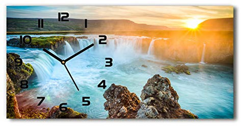 Tulup Wanduhr aus Glas 60x30 cm Glas Uhr Bild Glasuhr Gehärtetes Glas Küchenuhren - Schwarze Zeiger - Wasserfall