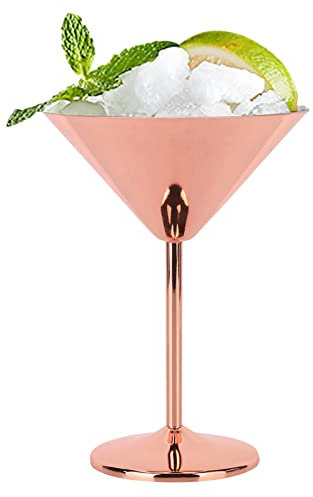 HERCHR Stainless Steel Martini Cocktail Glasses 220ml, Reusable Unbreakable Glass Drinking Juice Making Cup Glassware Rose Gold Martini Glasses for Home Party Bar