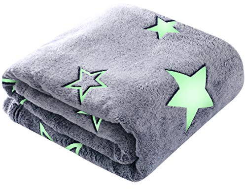 Winthome Kuscheldecke Kinder, Deck Glow In The Dark, Fleecedecke Weiche Flauschig, Babydecke Warme Kuschelig, Sofadecke für Mädchen Junge, Geschenke, Passend zu Allen Jahreszeiten (Stern, 120x150cm)