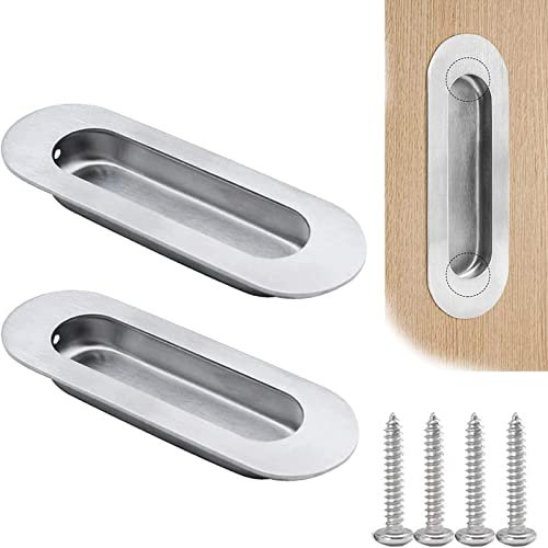 2 Pezzi Maniglie A Incasso,Maniglie Per Porte Scorrevoli Maniglie Porte Scorrevole Spazzolato Acciaio Inox Ovali Maniglie Maniglie Da Incasso Per Porte Scorrevoli Con Viti Di Montaggio (Argento)