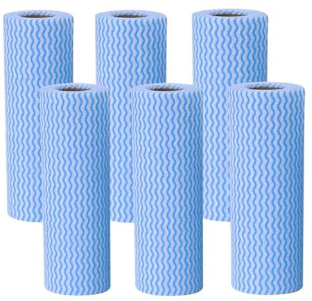 JINYUDOME J Cloth,Wiederverwendbare Reinigungstücher,Putztücher auf Rolle, weich und schnell trocknend, kann wiederholt verwendet werden.6 blaue Tuchrollen (6)
