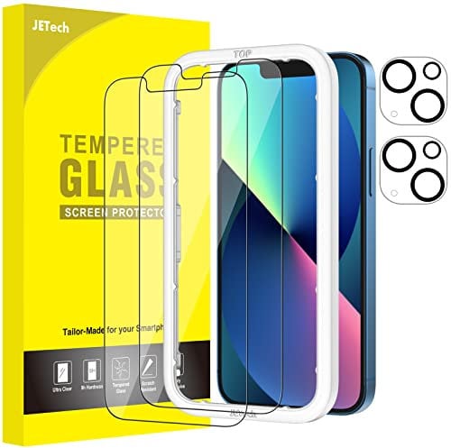 JETech Verre Trempé pour iPhone 13 mini 5,4 Pouces avec Protection d'Objectif de Caméra Arrière, Kit Outil D'installation Facile, Film Protection Écran, 2 Pièces Chacun