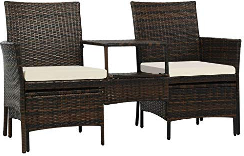 Gecheer 7-teilige Gartensofa 2-Sitzer Rattan Sofa Balkonmöbel Lounge Sofa Outdoor Balkonsofa Balkon Couch Garten Gartenbank Sitzbank Gartenmöbel Set Loungemöbel Terrasse, mit Tisch & Hocker, Braun