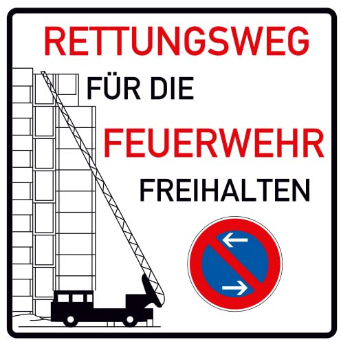 Schild Rettungsweg für die Feuerwehr freihalten in den Größen 30x30cm/40x40cm/60x60cm aus robustem PVC gefertigt Feuerwehr-Hinweisschild gemäß DIN4066 (30x30cm)