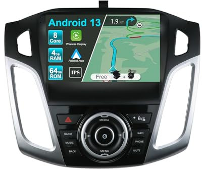 JOYX Android 13 IPS Autoradio Passt für Ford Focus (2012-2017) - [4G+64G] - Eingebaut DSP/Carplay/Android Auto - LED Kamera + MIC - 9 Zoll 2 Din - Lenkradsteuerung WiFi DAB 360-Camera Fast-boot AHD 4G