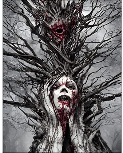 DCIDBEI 40x50CM DIY 5D Diamant Maler-Set quadratisch,Diamant malerei Monster,Vampir Diamond Painting Gotik Horror Manga,vorgedruckt für Wohnzimmer Schlafzimmer Dekoration,Baum Schädel
