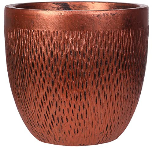 IDEALIST Plant Pots Indoor 22cm Round Planter | Plant Pot Cover | Metallic Mesh Bronze Reinforced Stone Flower Plant Pot D22 H25 cm, 8.5 litres