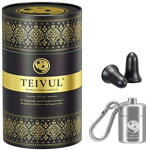 TEIVUL 50 Pairs Soft Foam Ear Plugs for Sleep, Best Noise Cancelling Earplugs for Sleeping with Carry Case, Hearing Protection 38db SNR, Custom Sound Reducing Ear Plugs for Travel,Work,Study,Concerts