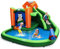 GOPLUS 6-in-1 Aufblasbare Hüpfschloss, Kinderhüpfburg mit Trampolin Rutsche Kletterwand Wasserpistole Basketballkorb, Aufblasbare Hüpfburg mit Tragetasche, für Kinder 3-10 Jahren (Grün, ohne Gebläse)