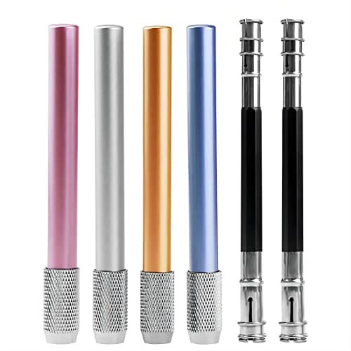 XPEX Taille Crayon manivelle,Lot de 6 rallonges de Stylo Couleur Extension de Crayon Réglable en Alliage d'aluminium pour l'école Appareil d'écriture,Porte Crayon(Argent, Rose, Bleu, Vert)