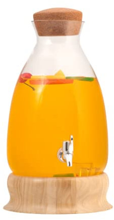 Fria Dispensador de bebidas de vidrio de 6 l con grifo a prueba de fugas, dispensador de bebidas transparente con Base de madera, contenedor de agua para encimera para uso diario Garrafa de agua