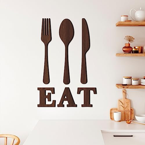 AVCULT Posate Decorative da Parete in Legno Cucchiaio, Forchetta, Coltello, Decorazione Murale Rimovibile per La Cucina (Color : A, Size : M)