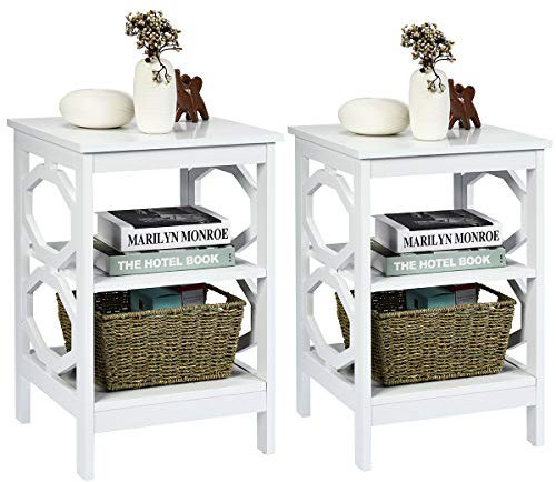KOMFOTTEU Table de Chevet avec 2 Étagères Ouvertes, Table de Nuit avec Pieds antidérapants, Chevet de Nuit en Bois, pour Chambre, Salon, Bureau, 40 x 40 x 61,5 cm (2, Blanc (Lot de 2))