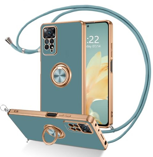 DOMAVER Coque Xiaomi Redmi Note 11 Pro 4G/5G Cordon et Anneau Aimant,Coque Redmi Note 11 Pro avec Bauge 360 Rotatif, Housse Xiaomi Redmi Note 11 Pro avec Collier de Lanière, Bleu - Gris
