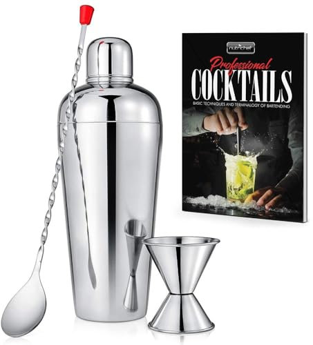 NutriChef Set da barista da 3 pezzi, set di shaker per cocktail con shaker per cocktail, misurino e cucchiaio da bar, perfetto per casa, bar, ristorante e affari
