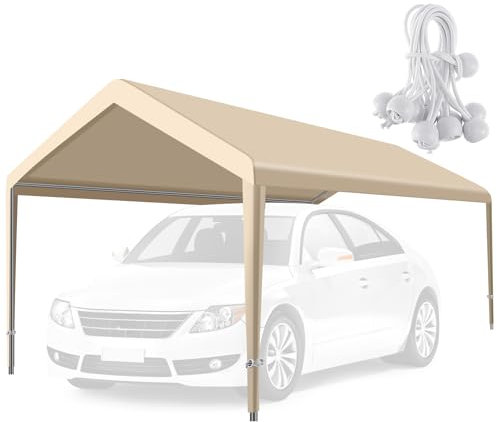 Windyun Auvent de voiture en tissu Oxford 800D de 3 x 6 m avec 12 tendeurs à billes – Housse de rechange imperméable et résistante aux UV – Pour abri de garage, cadre non inclus (beige)