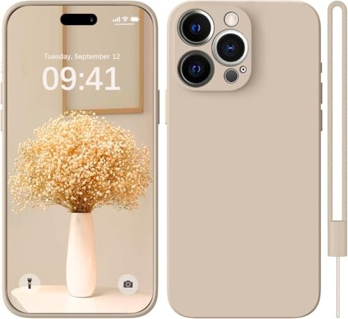 KPPIT iPhone 15 Pro Max Silicone Case 6.7-Inch,Shockproof Cover with Microfiber Lining,Silky-Soft Touch Full-Body Protective Phone Case(Khaki)