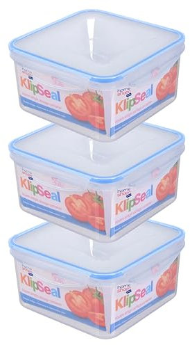 HOMESHOPA Plastic Airtight Food Storage Container, 3 Pack 2 Litre Square Leakproof Stackable Container with Clip-Lock Lid, BPA Free Reusable Meal Prep Lunch Box, Microwave Freezer & Dishwasher Safe