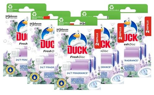 Duck Fresh Discs Toilet Cleaner Refill Twin Pack, Fights Stains That Harbour Germs, Prevents Limescale Build Up, Eucalyptus & Lavender, Pack of 5 (Total of 10 Refill Tubes)