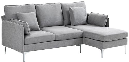 HOMCOM Canapé d'angle 3 Places Convertible canapé avec méridienne réversible pour Salon, Grand Confort Tissu Polyester Gris Clair