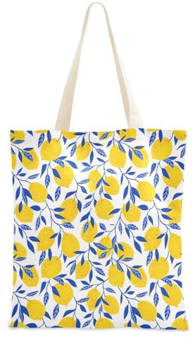 Einkaufstasche mit tropischem Muster, gelbe Zitronen, Obst, Leinen, für Damen, wiederverwendbare Stoff-Tragetasche, Einkaufstasche, Stofftasche mit Tasche für Shopping, Schule, Picknick, Tropisches