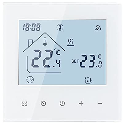 Smart WiFi Thermostat Fussbodenheizung Wasser, Tuya WiFi Heizungsthermostat LED Display Touchscreen Digital Raumthermostat Kompatibel mit Alexa, Google Home (Weiß - Wasser Fußbodenheizung 3A)