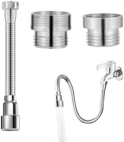 yotutun Wasserhahn Verlängerung 20cm, 360°Drehbarer Wasserhahn Aufsatz, Wasserhahn Verlängerung Spritzkopf mit 2 Stück Metall Wasserhahn Adapter, Flexibler Wassersparender Für Küche Badezimmer