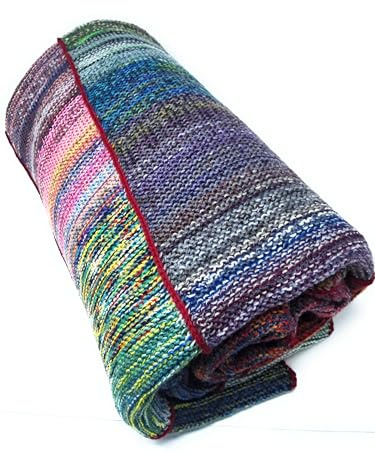 Handgemachte Wolldecke Strickdecke 200 x 160 cm | Selbstgestrickt, Kuscheldecke aus Sockenwolle, 75% Schurwolle 25% Polyamid