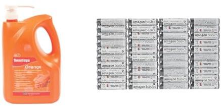 Swarfega Orange Hand Wash, Solvent-Free Heavy Duty Hand Cleaner with Natural Scrub and Moisturisers & Amazon Basics AAA Alkaline Batteries, Industrial Triple A, 5-Year Shelf Life, 40 Count (Pack of 1)