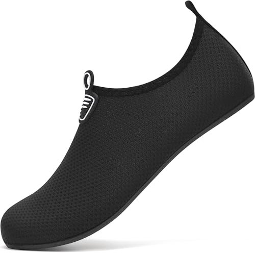 RUOMU Badeschuhe Damen Wasserschuhe Herren Schnell Trocknend Schwimmschuhe rutschfeste Aquaschuhe Leicht Strandschuhe Surfschuhe Barfußschuhe für Männer Frauen Beach Pool, Schwarz 41 EU