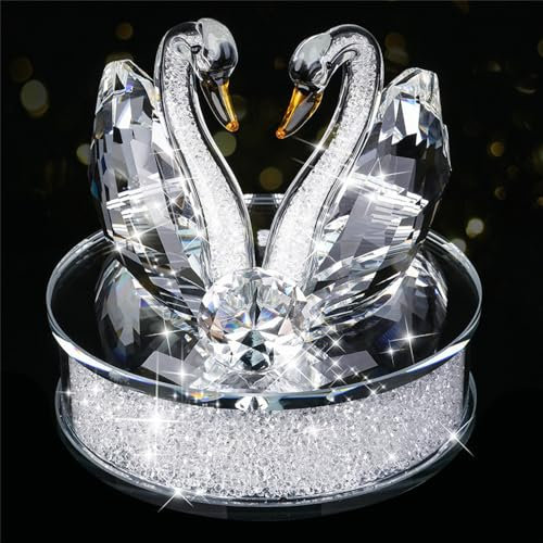 Besot Exquisite handgefertigte Kristallschwan-Kristall-Tierfiguren, Glas, Auto-Ornament, Dekoration, Paar, Schwan mit Sockel, Heimdekoration (weiß)