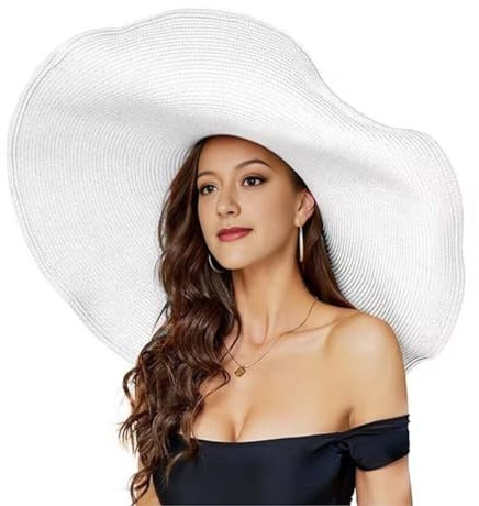 JDYaoYing Sombrero de paja de playa de gran tamaño para mujer, plegable, grande, sombrero de paja con visera, sombrero de paja de ala ancha, blanco, 6