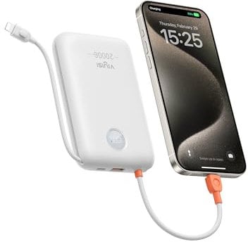 VIYISI 30W Fast Charging Power Bank 20000mAh,Portable Charger USB C with Built-in Cables,Compact Battery Pack Compatible with iPhone 15 16 14 13 12 11 Samsung S24 S23 Fold 5 Google Pixel(White)