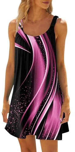Kleid Damen Damen Kleider Kleider Damen Sommer Kleider Ab 50 Jahren Tank-Sonnenkleid Damen Ärmellos Blumen Sommerkleid Damen Kleider Sommer Lange Abendkleider Tunika Damen Sommer(3-Hot Pink,L)