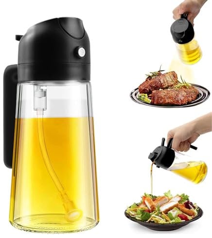 Yozexin Olive Oil Dispenser, Oil Spray Bottle, 2 in 1 Oil Sprayer for Cooking,15.8oz/470ml Premium Glass Oil Bottle, for Kitchen Cooking Air Fryer Roasting Salad Baking Grilling (Black)