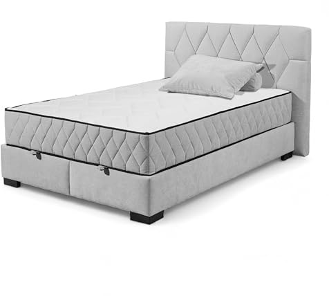 Stella Trading NAGOL B Boxbett 140x200, Silber - Bequemes Bett mit Bettkasten und Premium 9-Zonen-Federkern Wendematratze - 165 x 114 x 214 cm (B/H/T)
