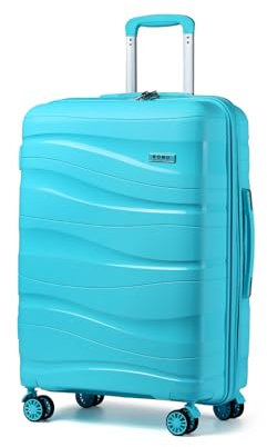 KONO Hartschalenkoffer Mittelgroß Koffer Leicht Hartschale Trolley Reisekoffer mit 4 Rollen und TSA Schloss, 65x46x26.5cm, 70Liter, Zwillingsrollen Polypropylen Rollkoffer (Hellblau, M)