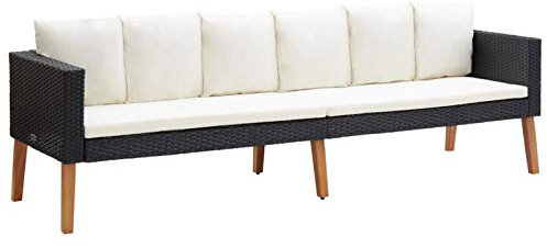 Rantry Gartensofa 3-Sitzer mit Kissen aus schwarzem Polyrattan, Sofa für den Außenbereich, Sofa, Sofa, Gartensofa, Wohnzimmer, Terrasse, Außenbereich, Möbel