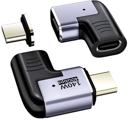 PChero Adaptador magnético USB C de 140 W, 2 unidades tipo C de 24 pines, conector magnético de 40 Gbps, adaptador magnético con carga rápida PD, 8 K, 60 Hz, vídeo para ordenador portátil Thunderbolt