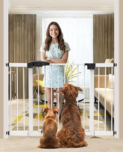 Barrera Seguridad Extra Alta (90cm) y Extensible (76-121cm) | Barrera para Perros y Pequeños de la Casa con Sistema Doble de Cierre Automático y Montada a Presion. Vallas para Perros para Varias Areas